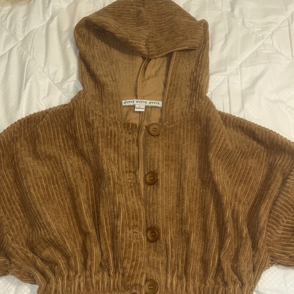 Hyfve cropped corduroy button up hooded jacket size large